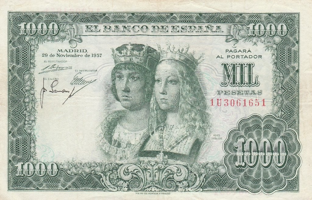 1000 PESETAS ESPANA 29.11.1957 MADRID, Postzegels en Munten, Ophalen of Verzenden, Overige landen, Los biljet