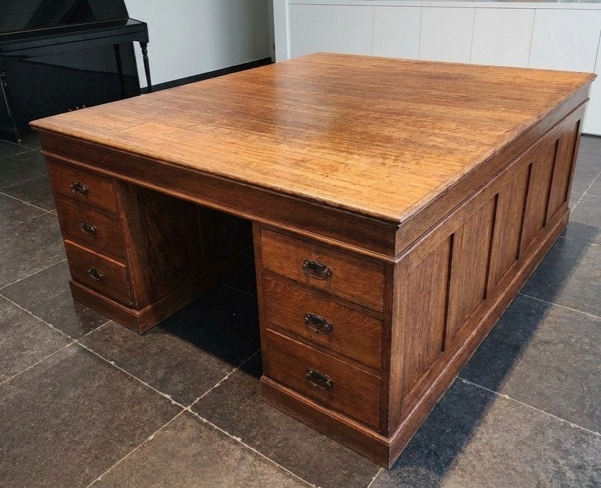 Uniek Antiek Eiken Partner Desk (1m80 x 1m50), Antiek, Ophalen, Hout