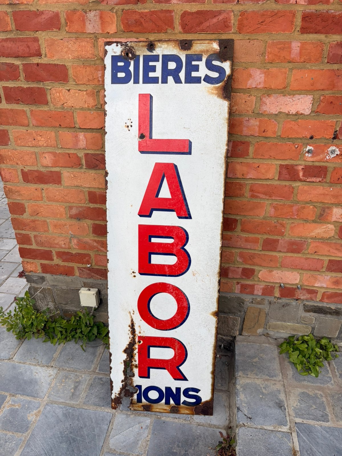 Ancienne plaque émaillée publicitaire LABOR MONS–authentique, Antiquités & Art, Antiquités | Email, Enlèvement