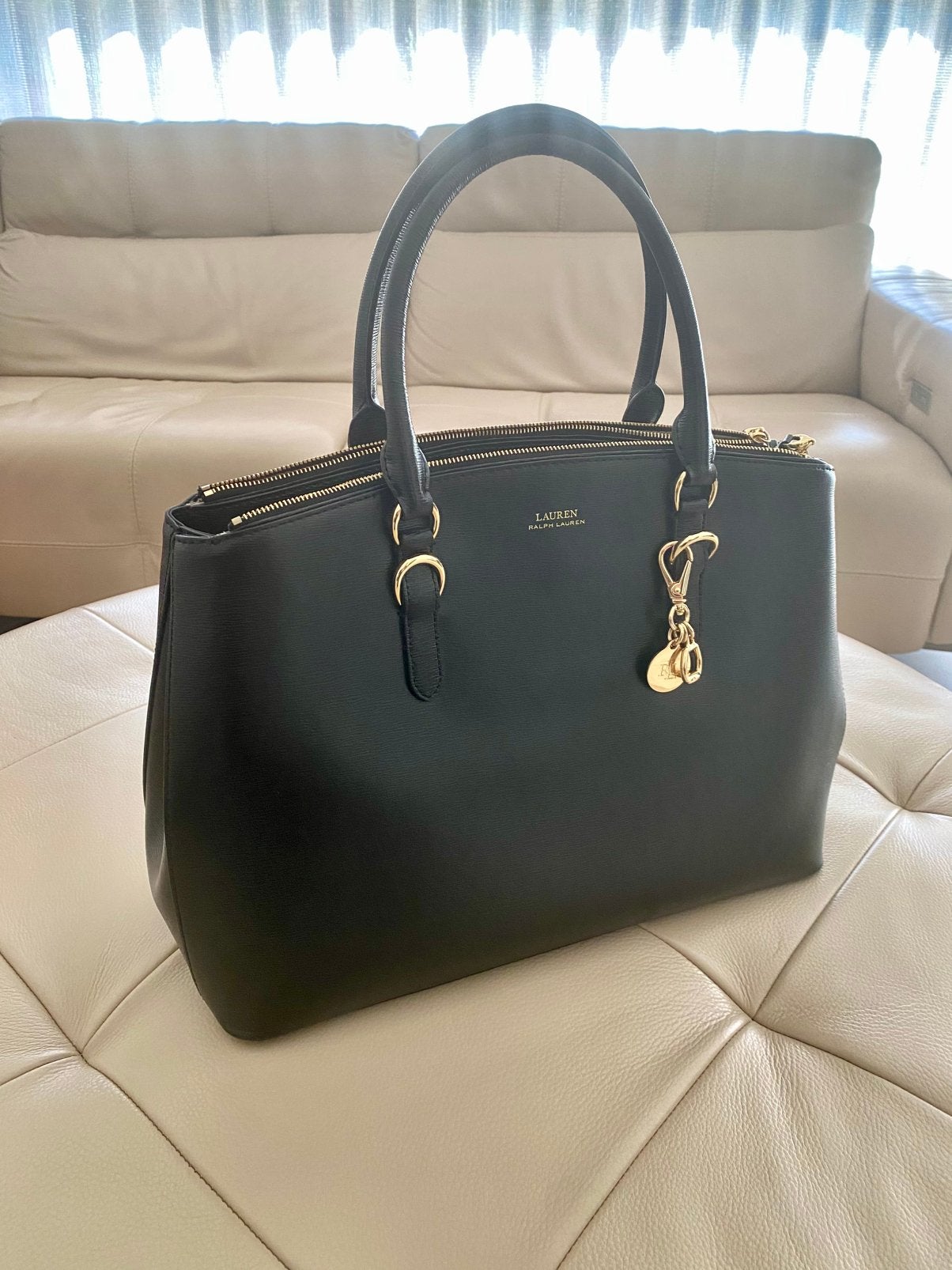 Handtas - Lauren Ralph Lauren – 100% koeienleer, Ophalen of Verzenden, Zo goed als nieuw, Zwart, Handtas