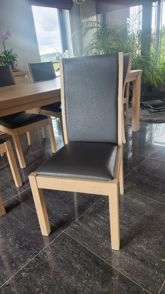 EETKAMERTAFEL EN 6 BIJPASSENDE STOELEN, Ophalen, Gebruikt, Eikenhout, 200 cm of meer