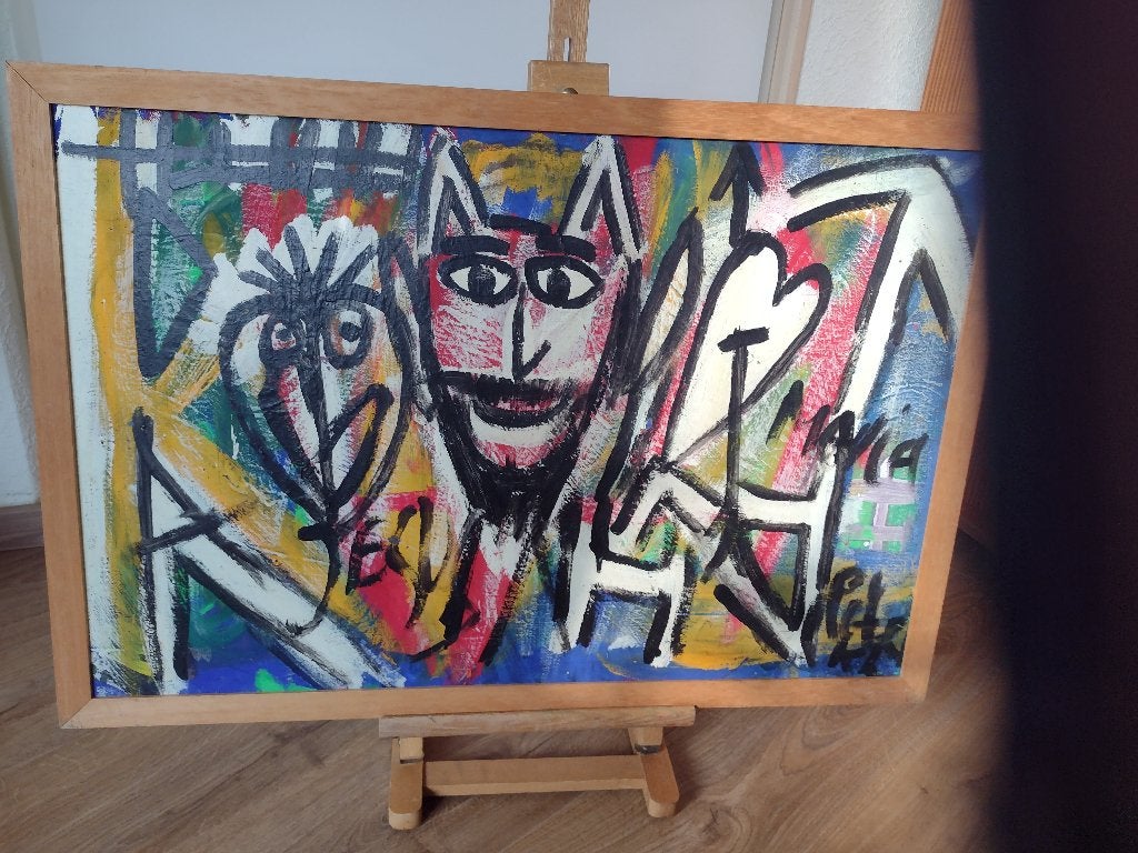 Schilderij Modern werk op paneel van gezichten, Antiquités & Art, Enlèvement ou Envoi