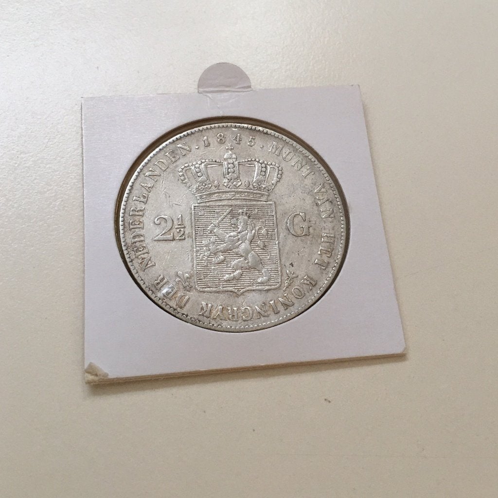 Nederland. Zilveren Rijksdaalder 2½ Gulden 1845 Willem II, Zilver, Ophalen of Verzenden, Losse munt, 2½ gulden