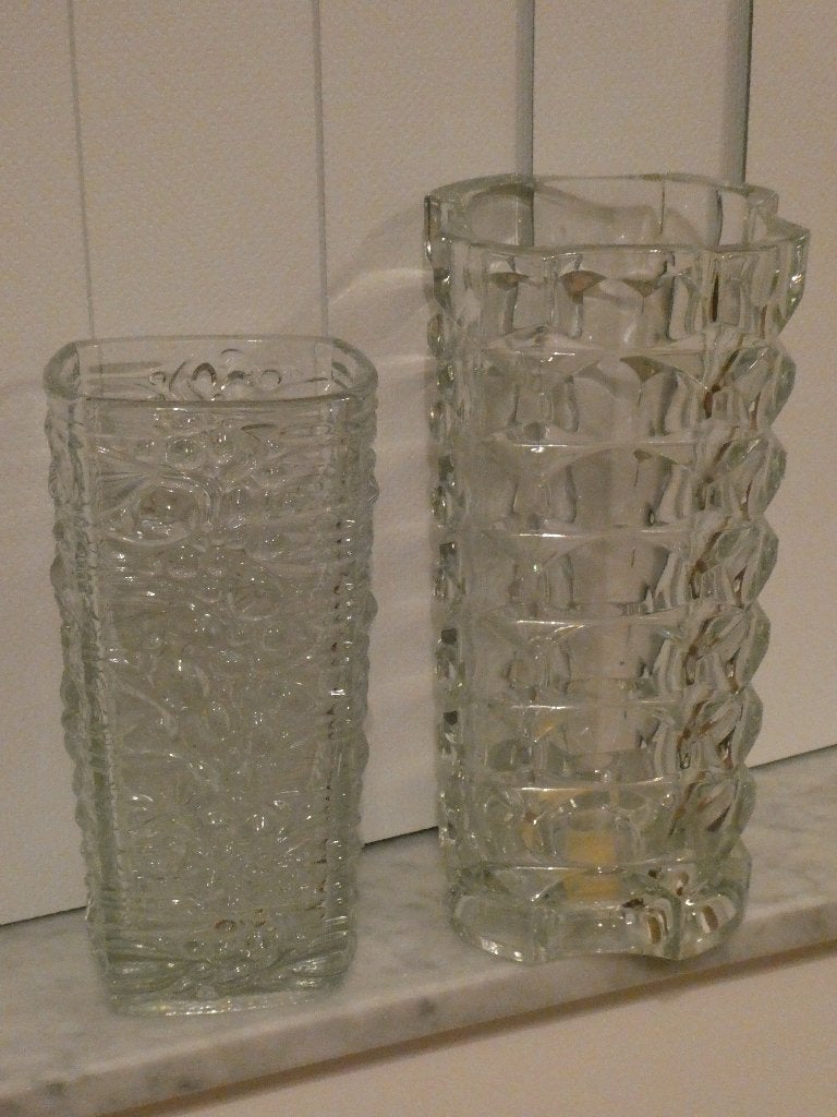 2 Glazen vazen voor 5€, Ophalen, Transparant, Glas, 21 cm