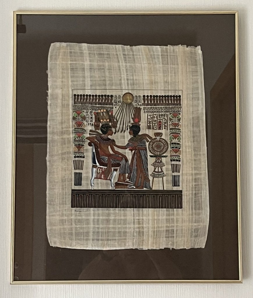 Egyptische Papyrus 'Toetanchamon & Anchesenamon' – 50x60 cm, Antiek en Kunst, Kunst | Schilderijen | Klassiek, Ophalen