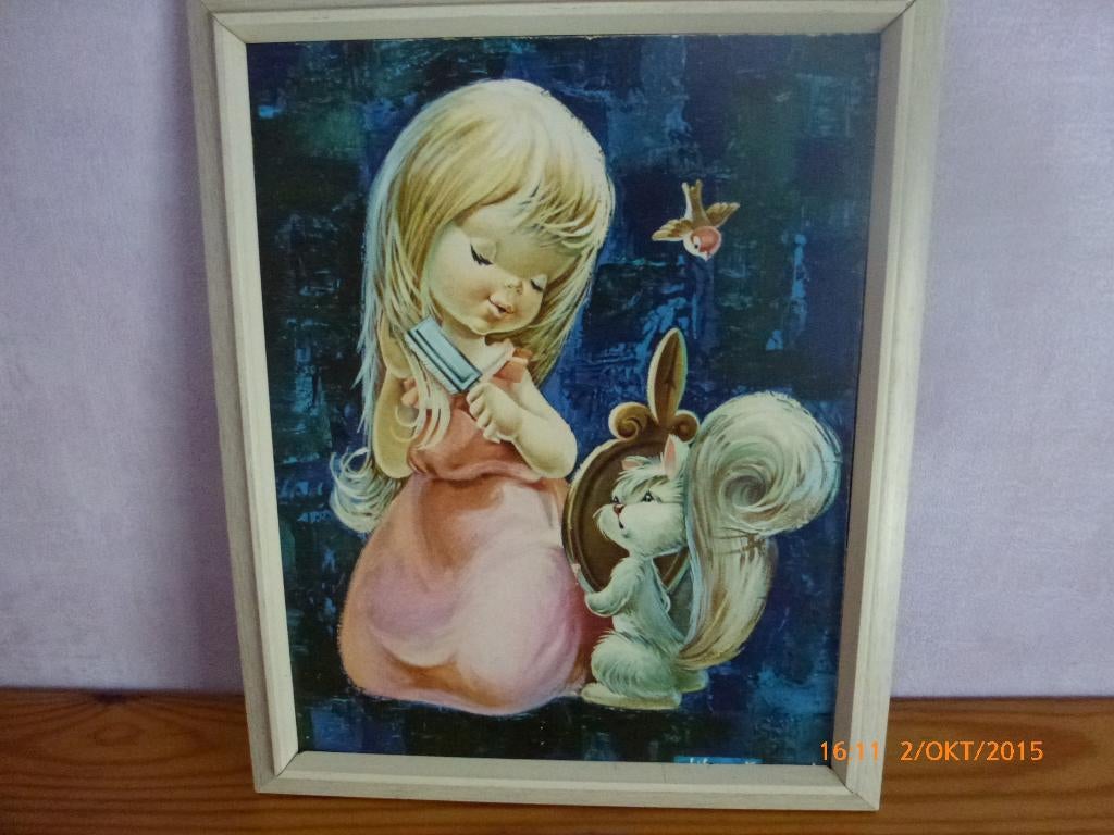 cadre pour chambre d'enfant « fille avec écureuil », Enlèvement ou Envoi, Comme neuf, Décoration murale