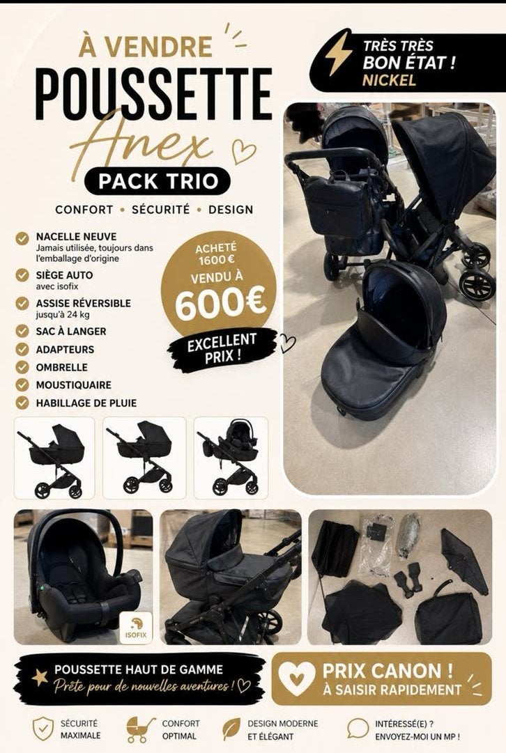 Poussette complete, Kinderen en Baby's, Kinderwagens en Combinaties, Zo goed als nieuw, Kinderwagen, Overige merken, Met autostoeltje