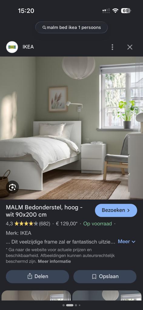 Malm bed 1pers, Huis en Inrichting, Ophalen, Strak, Gebruikt, 90 cm