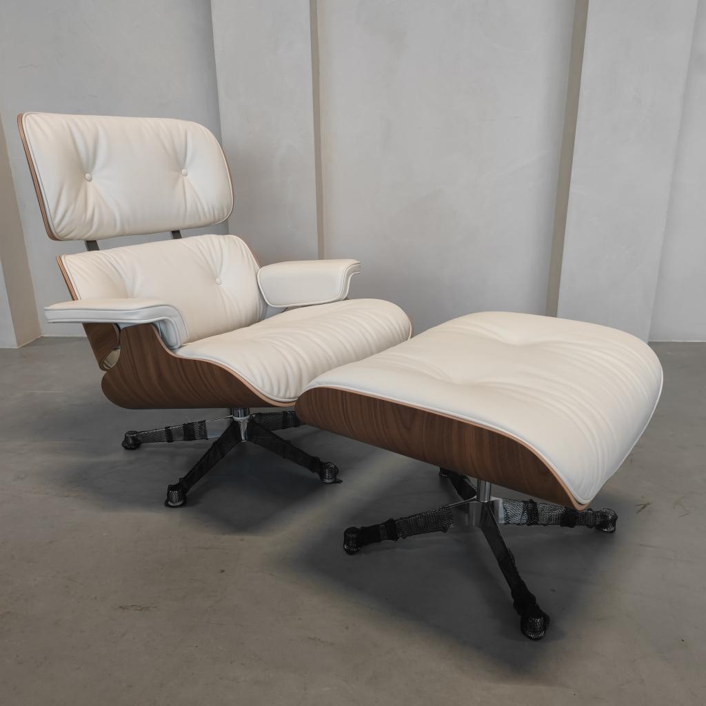 Vitra Eames Lounge chair - Notenhout wit - Snow leder, Enlèvement ou Envoi