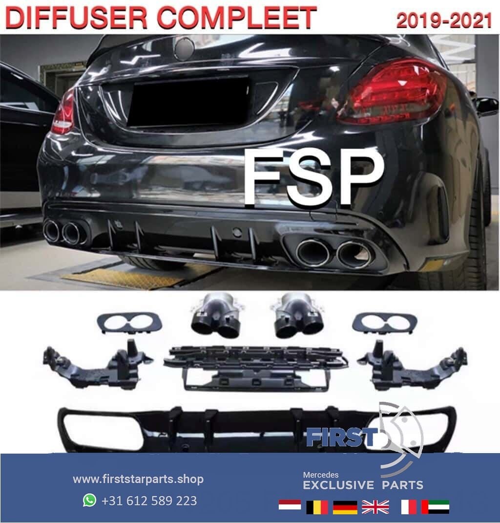 W205 FACELIFT AMG DIFFUSER Mercedes C Klasse 2019-2021 COMPL, Gebruikt, -, Ophalen of Verzenden, Achter