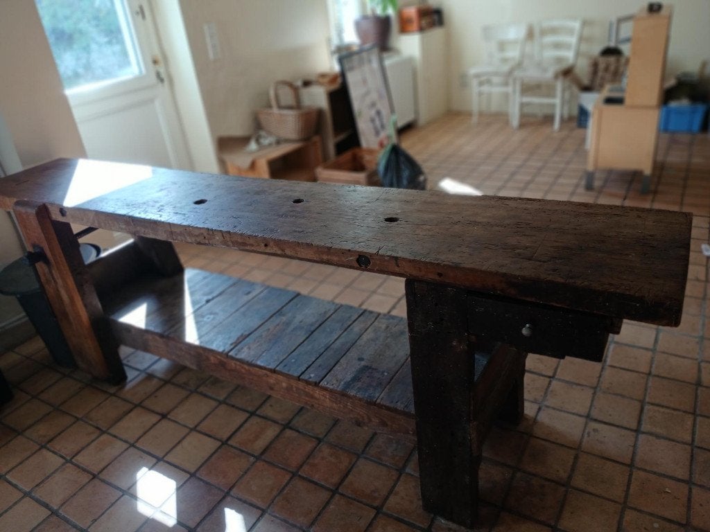 Magnifique établi de menuisier ancien en bois massif, Bricolage & Construction, Enlèvement, Utilisé, Moins de 70 cm, Étau