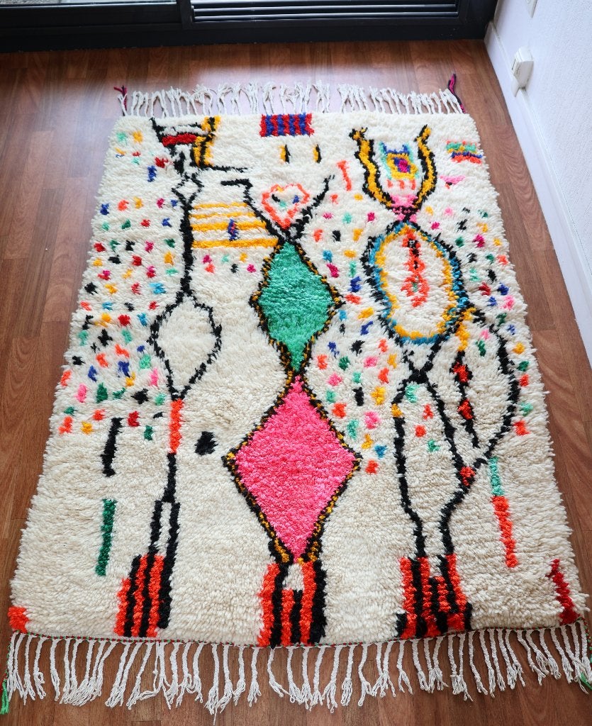 Tapis berbère marocain Azilal laine artisanal 150x100cm, Maison & Meubles, Neuf, 150 à 200 cm, 100 à 150 cm, Jaune