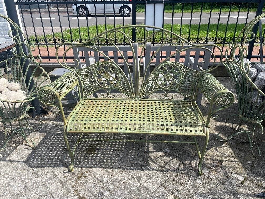 METALEN TUINBANK in roestig groen, Antiek en Kunst, Ophalen
