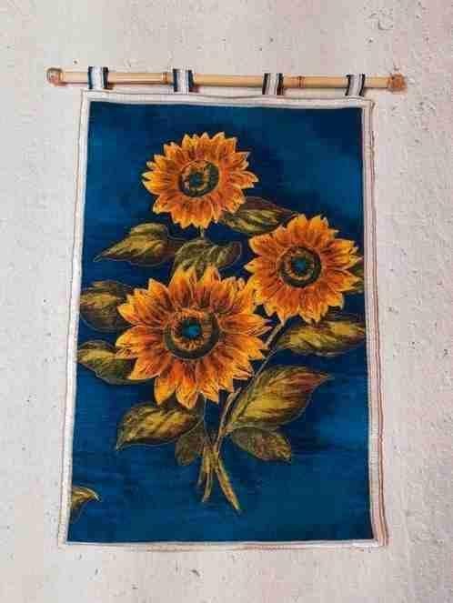 Wandkleedje zonnebloemen, Huis en Inrichting, Gebruikt, Geel, Wandkleed, Ophalen of Verzenden