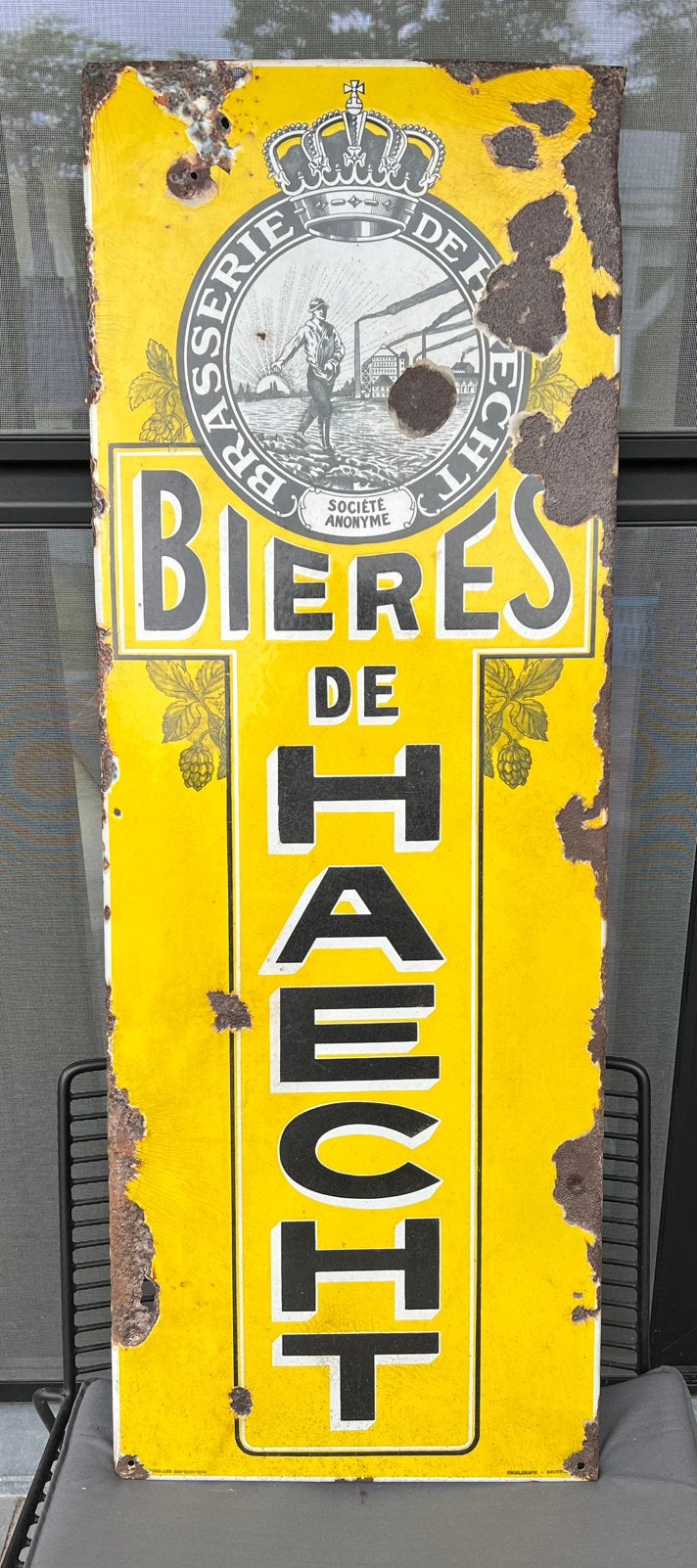 Emaille bord Haecht, Verzamelen, Merken en Reclamevoorwerpen, Gebruikt, Reclamebord, Ophalen