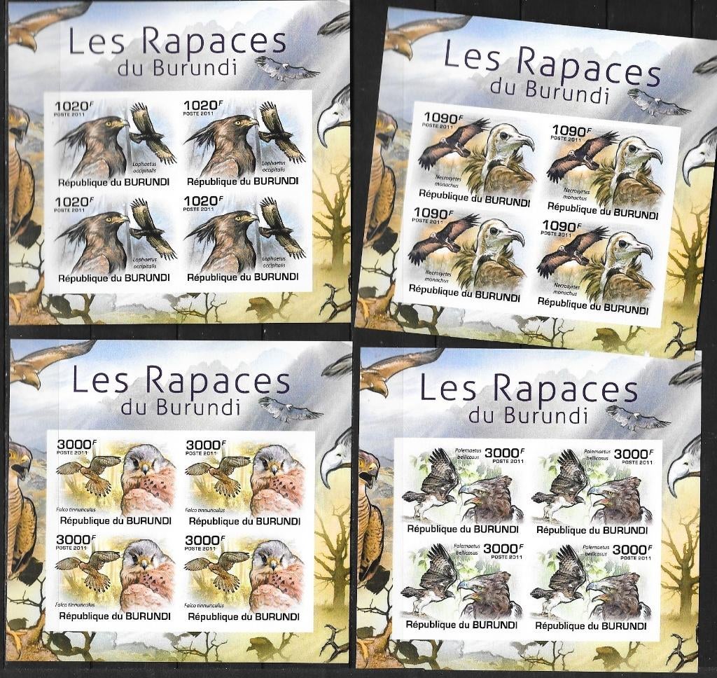 Timbres animaux oiseaux Burundi rapaces, Verzenden, Postfris