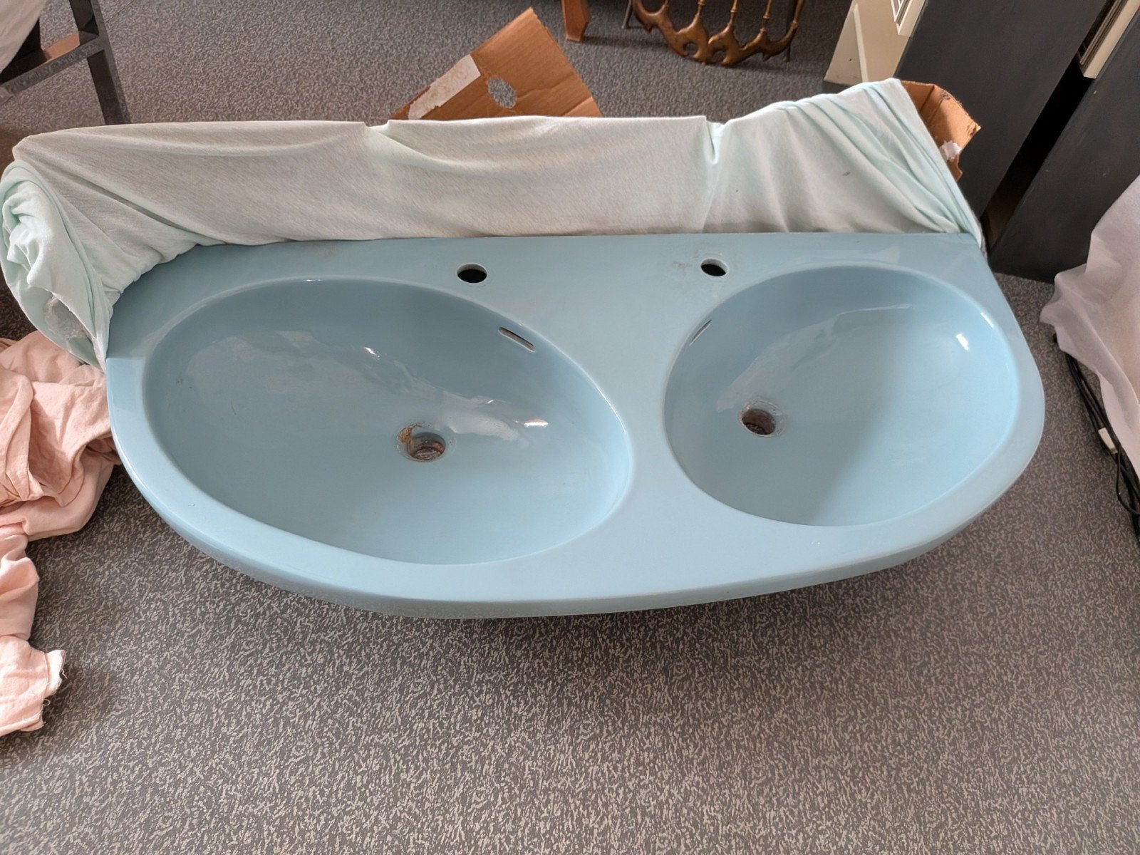 retro vintage dubbele wastafel baby blauw - lavabo, Ophalen