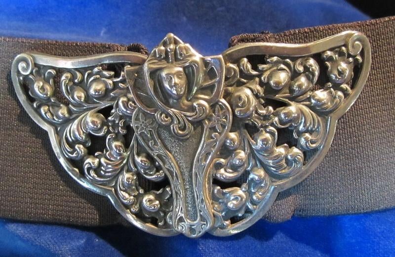 Antieke art nouveau gesp verzilverd, vlinder, libel ca 1900, Handtassen en Accessoires, Antieke sieraden, Verzenden, Overige materialen