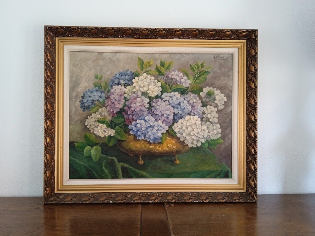Grande peinture sur toile encadrée, Enlèvement, Fleurs, Toile