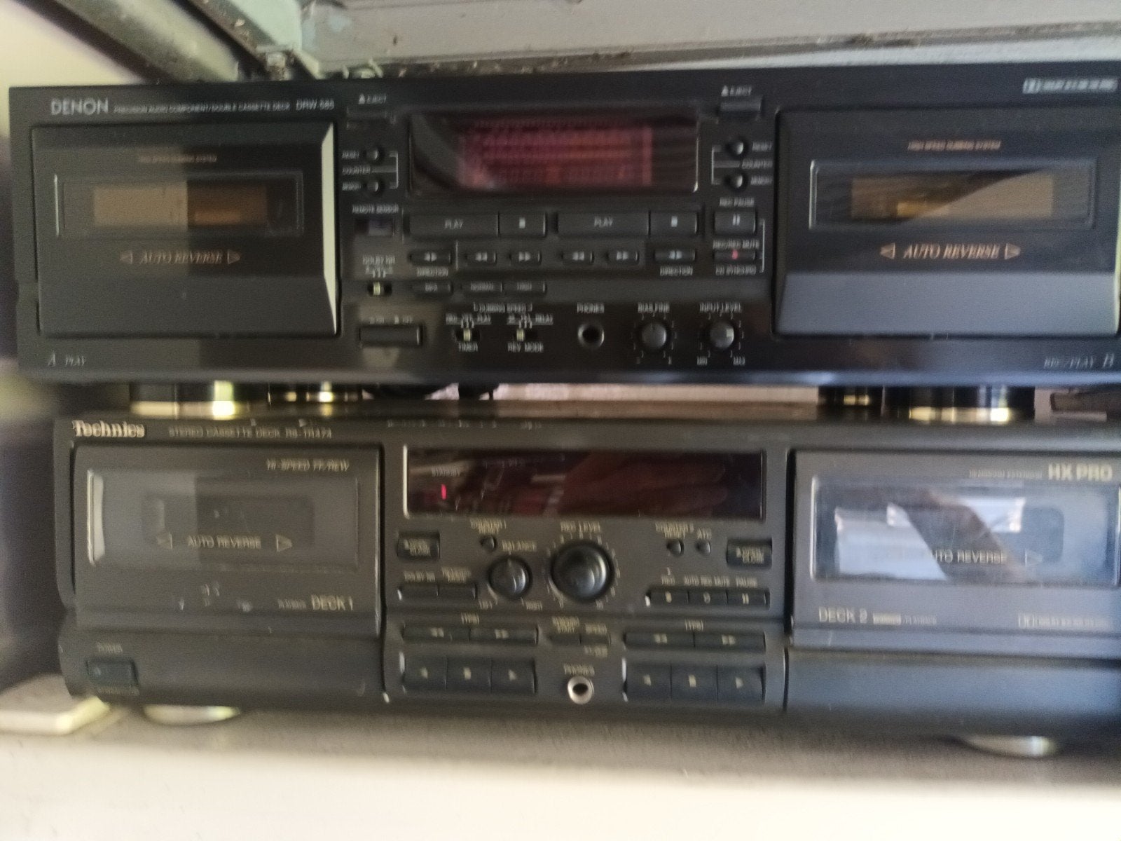 denon DWR-585 en Technics RS-TR474 dubbele cassettendeck, TV, Hi-fi & Vidéo, Enlèvement ou Envoi, Double, Denon