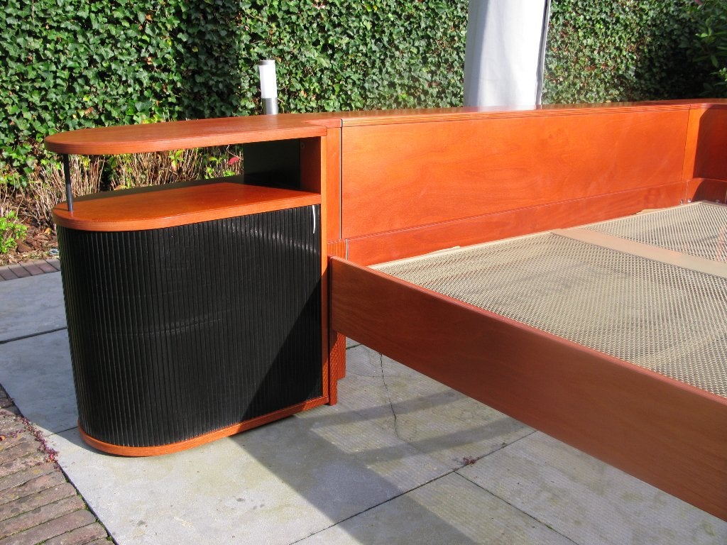 Auping auronde 180 x 200 met achterwand, Ophalen, Gebruikt, Eenpersoons, Bruin