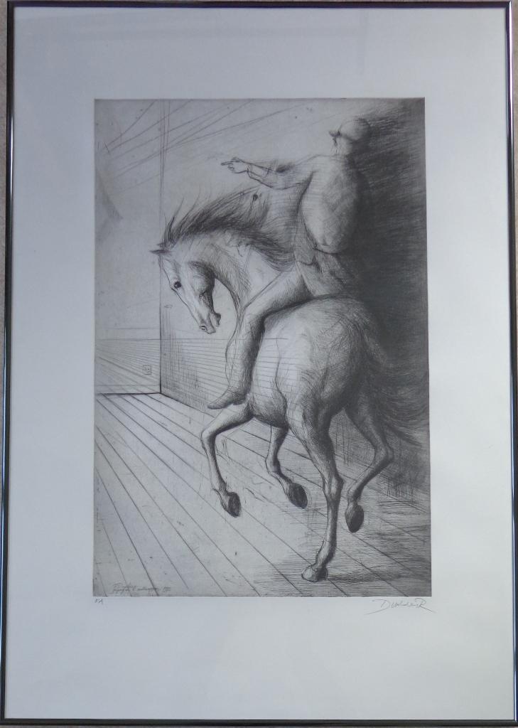 ROLAND DEVOLDER / ONTSNAPPEN / ZW-W ETS / 108x76cm / KADER, Antiek en Kunst, Kunst | Litho's en Zeefdrukken, Ophalen