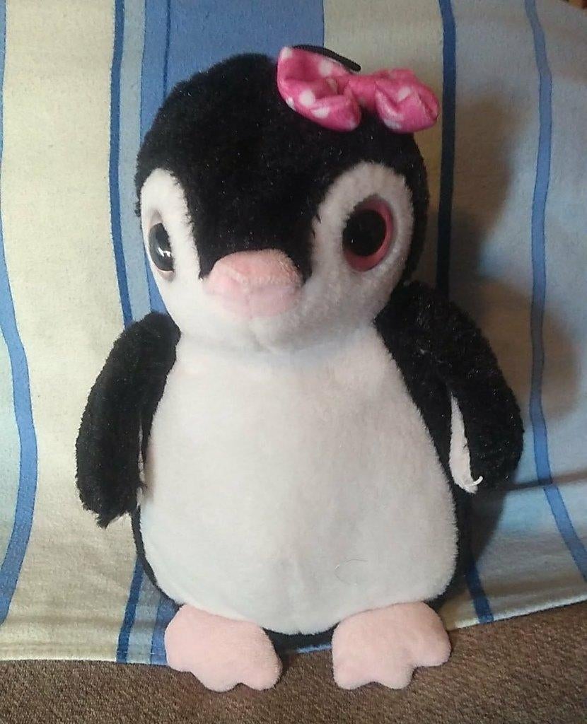 pinguin met glitter ogen en roze strikje, Ophalen of Verzenden