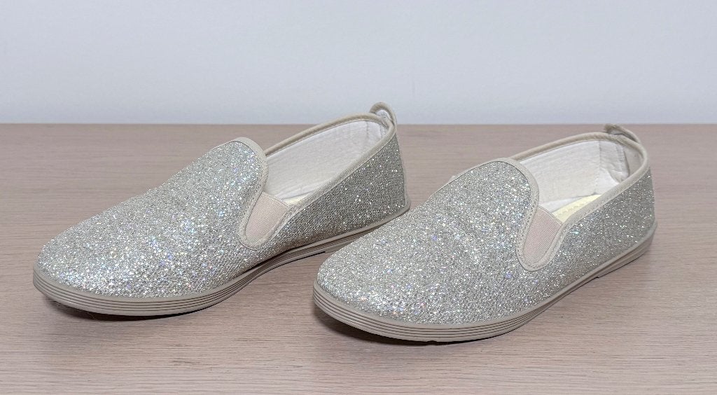 Flossy Style / espadrilles / instappers / Zilver Glinster, Kleding | Dames, Espadrilles, Flossy Style, Ophalen of Verzenden, Zo goed als nieuw