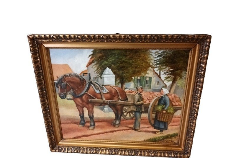 cheval de ferme de Walraevens., Antiquités & Art, Art | Peinture | Classique, Peinture à l'huile, Signé, Enlèvement, Animaux