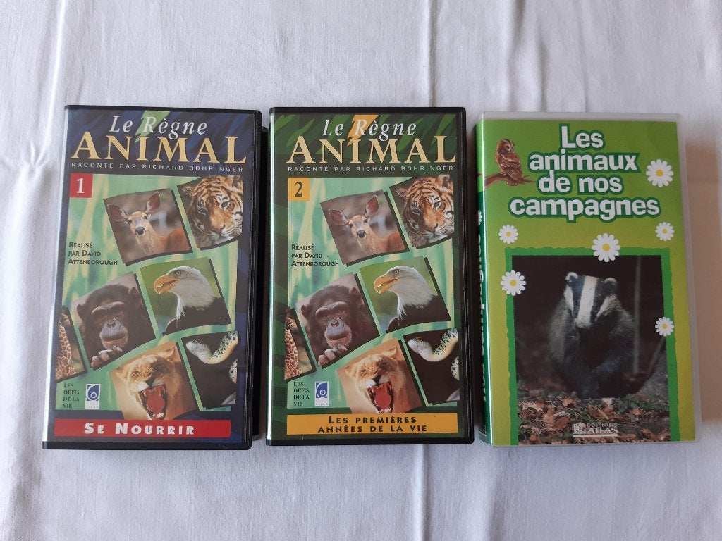 Lot de 3 cassettes vidéo sur les animaux, Enlèvement, Documentaire, VHS
