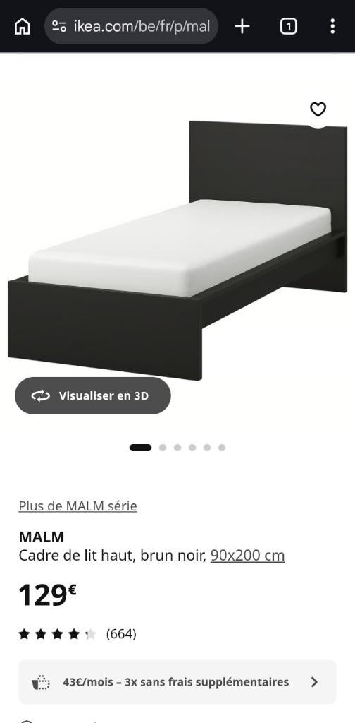 Lit ikea Malm et sommier Lonset, 90 cm, Enlèvement, 200 cm, Bois