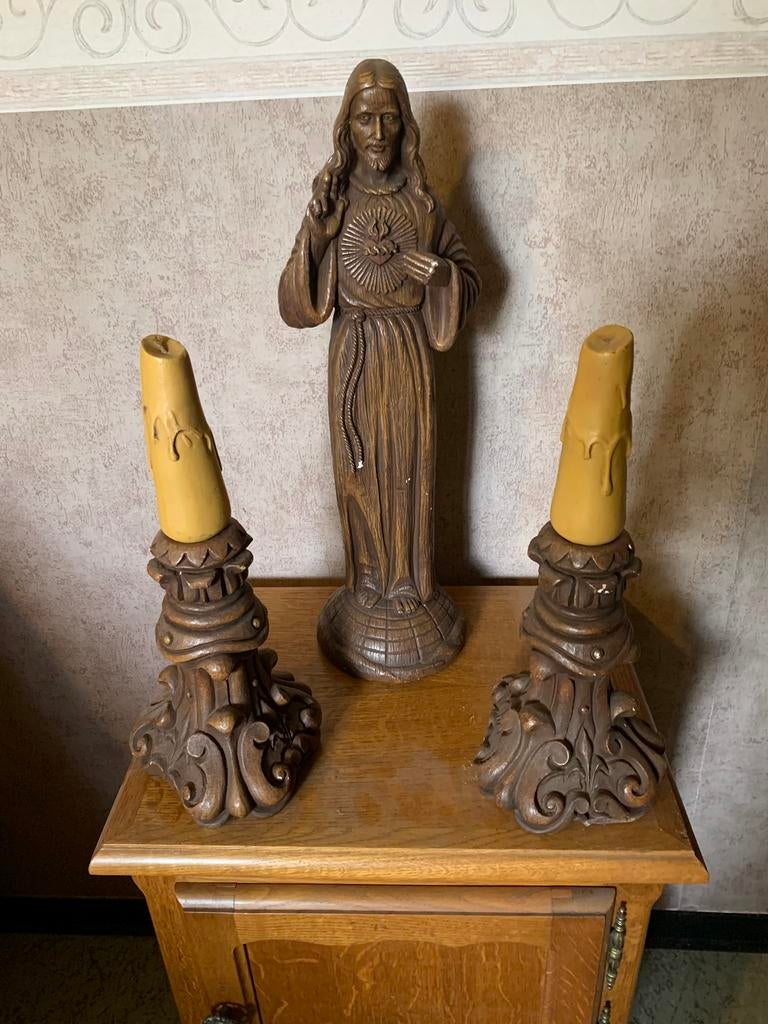 Jezus beeld met 2 kandelaars, Antiek en Kunst, Ophalen