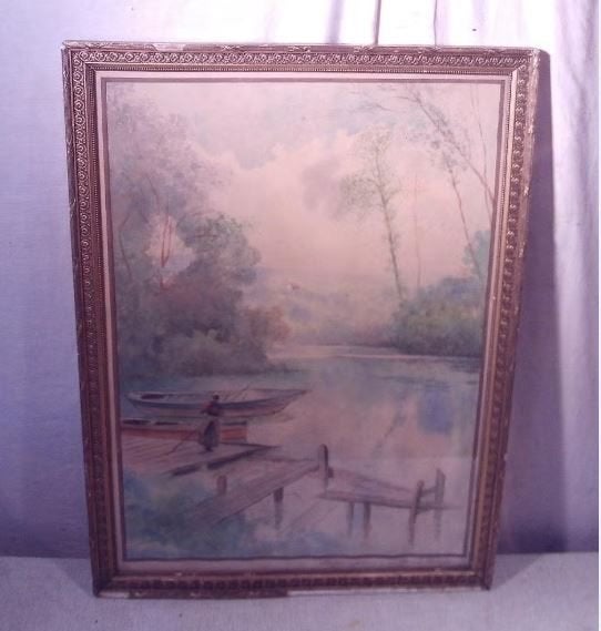 Belle aquarelle ancienne 'Femme à l'échafaudage' - F Joseph, Enlèvement ou Envoi, Aquarelle, Encadré, Paysage