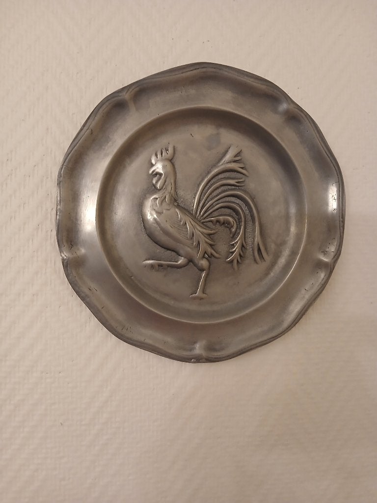 Assiette de  décoration/murale/étain/coq ~ 22cm de diam, Ophalen