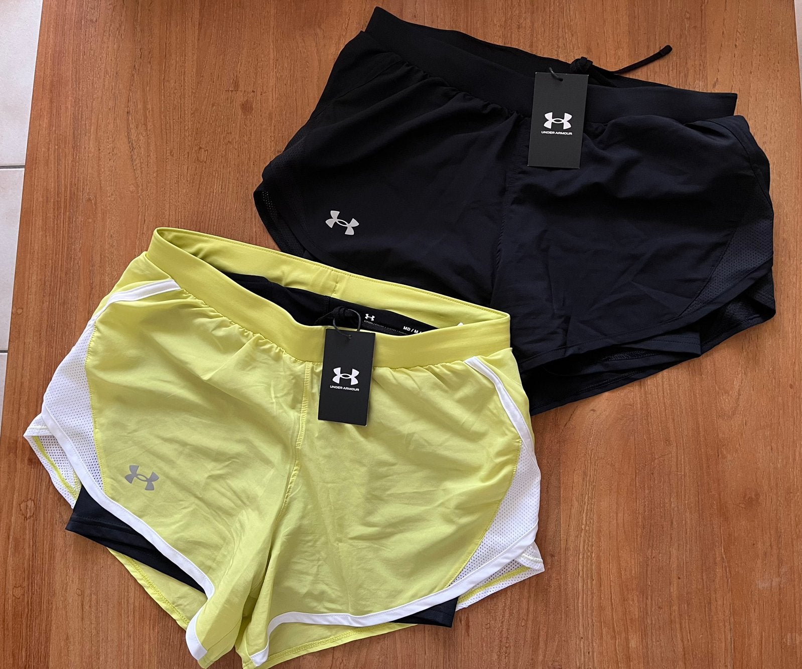 Pakket van 2 nieuwe Under Armour Fly by 2-in-1 shorts, Maat 38/40 (M), Meerkleurig, Overige typen, Nieuw