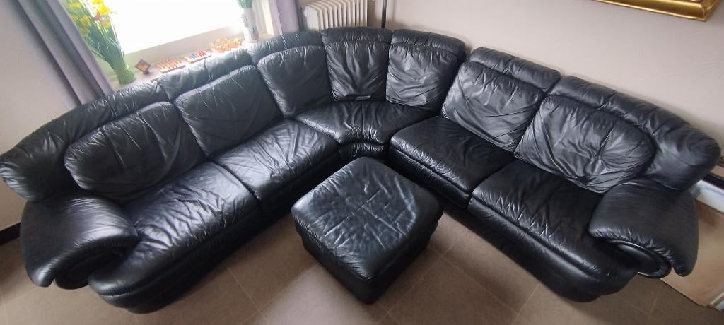 grand fauteuil d'angle en cuir noir, 75 à 100 cm, 125 cm ou plus, Enlèvement, Utilisé