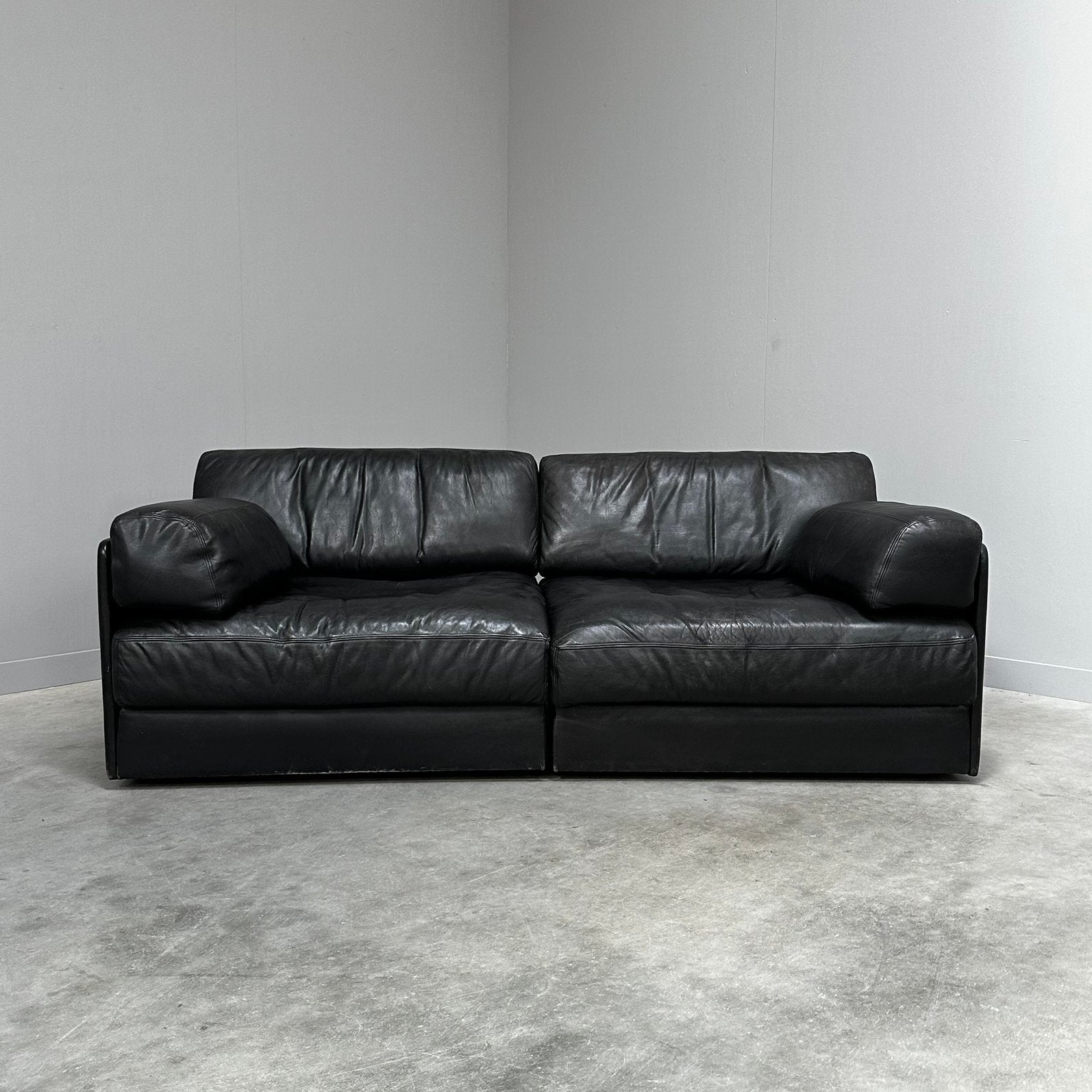 De Sede DS-76 bank sofa zwart leer vintage jaren 70 design, Ophalen, Gebruikt, Zwart, Tweepersoons