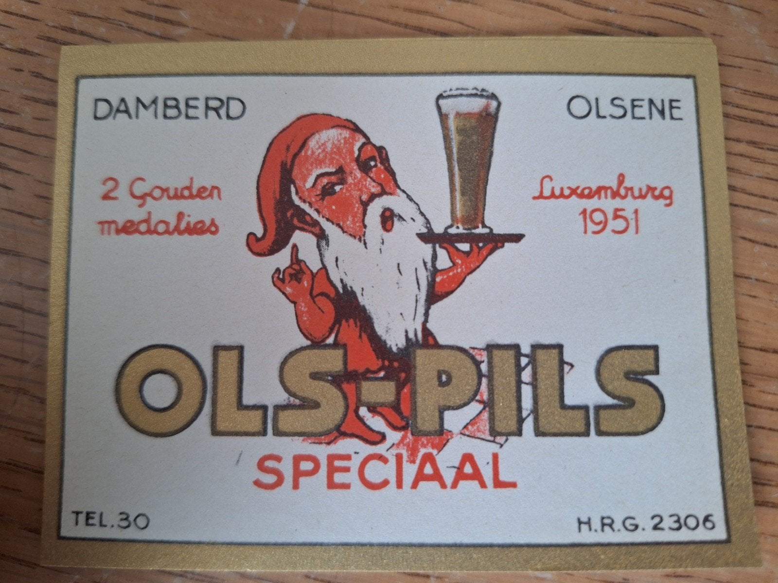 oud bieretiket 1951 Ols - Pils brouwerij Damberd Olsen, Verzamelen, Ophalen of Verzenden