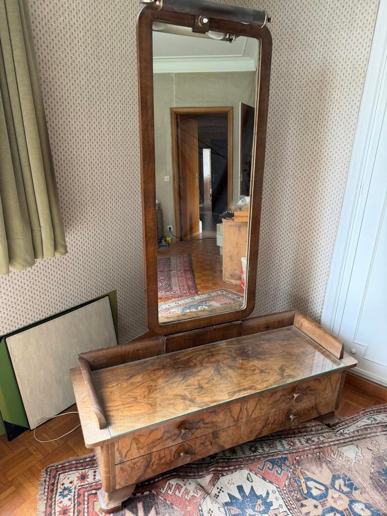 Coiffeuse Art Déco en noyer avec miroir pivotant – 1930, Enlèvement
