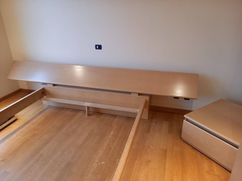 Bedkader met hoofdbord dat op en neer kan liggen., Maison & Meubles, Chambre à coucher | Lits, Beige, Enlèvement, Utilisé, Bois