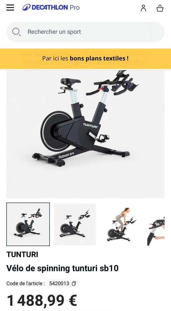 Velo de spinning tunturi sb10, Sports & Fitness, Enlèvement, Utilisé