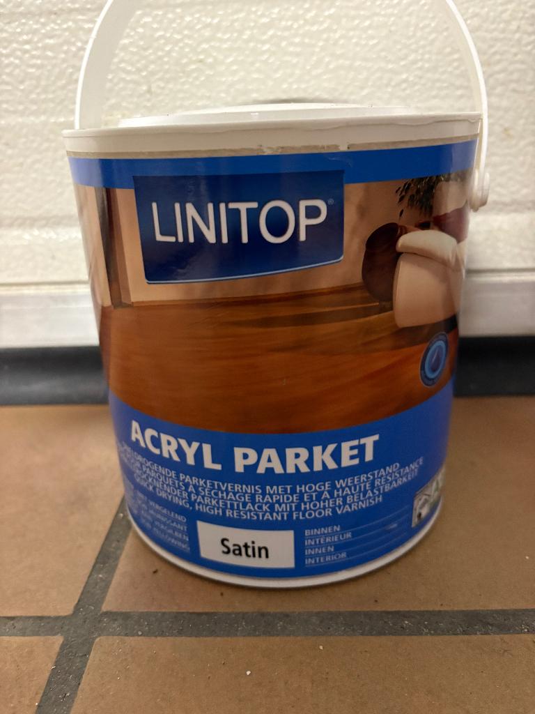 acryl parket satijn 2,5L, Minder dan 5 liter, Ophalen, Nieuw, Verf