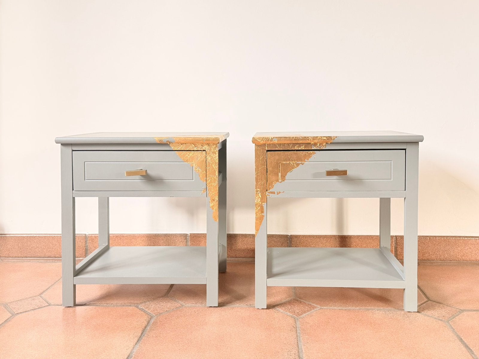 Unieke nachtkastjes met bladgoud, Ophalen, Gebruikt, Minder dan 45 cm, Minder dan 55 cm