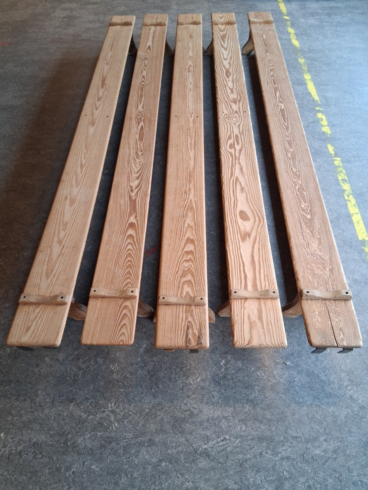 5 vintage houten Zweedse banken, Ophalen, Gebruikt, Materiaal