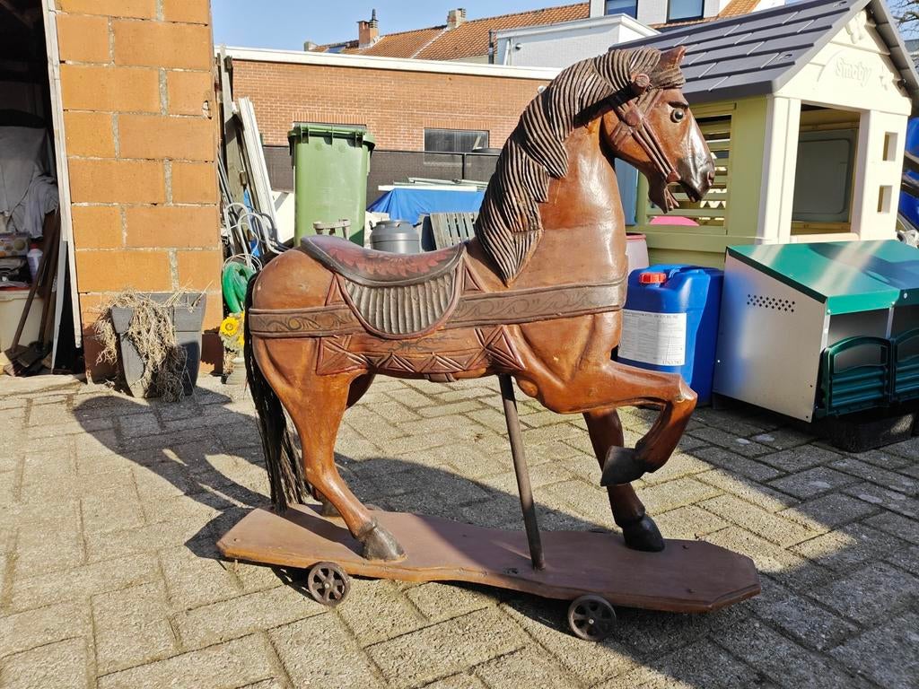 Groot houten carrousel paard / kermis paard decoratie, Antiek en Kunst, Ophalen, Hout