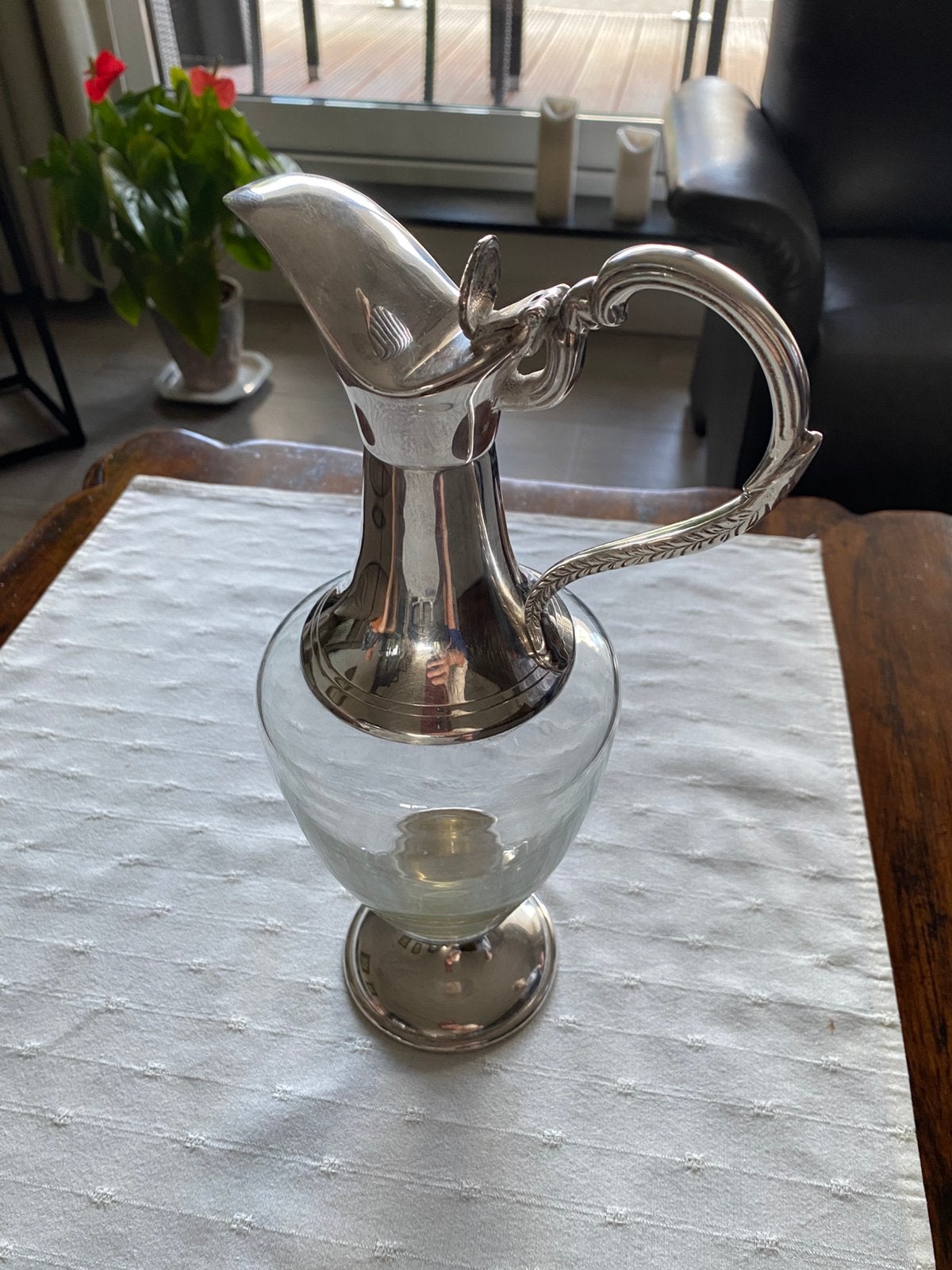 Vintage Glazen kelk met zilver afwerking, Ophalen, Zo goed als nieuw