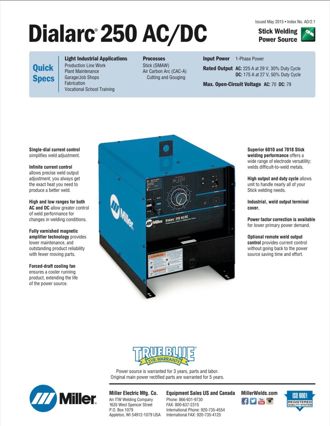 Miller Dialarc 250 AC/DC, Doe-het-zelf en Bouw, Gereedschap | Lasapparaten, Ophalen, Zo goed als nieuw