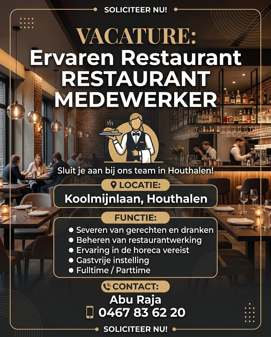 Restaurant medewerker gezocht