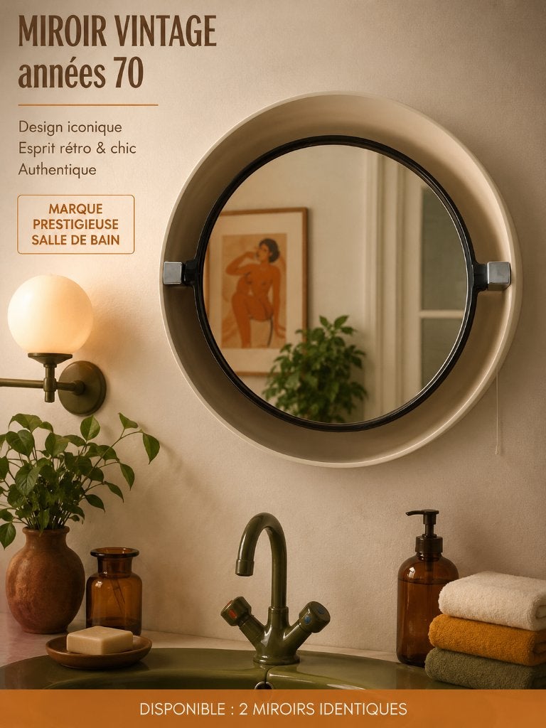 2 miroirs iconiques vintages - salle de bain, Antiquités & Art, Curiosités & Brocante, Enlèvement