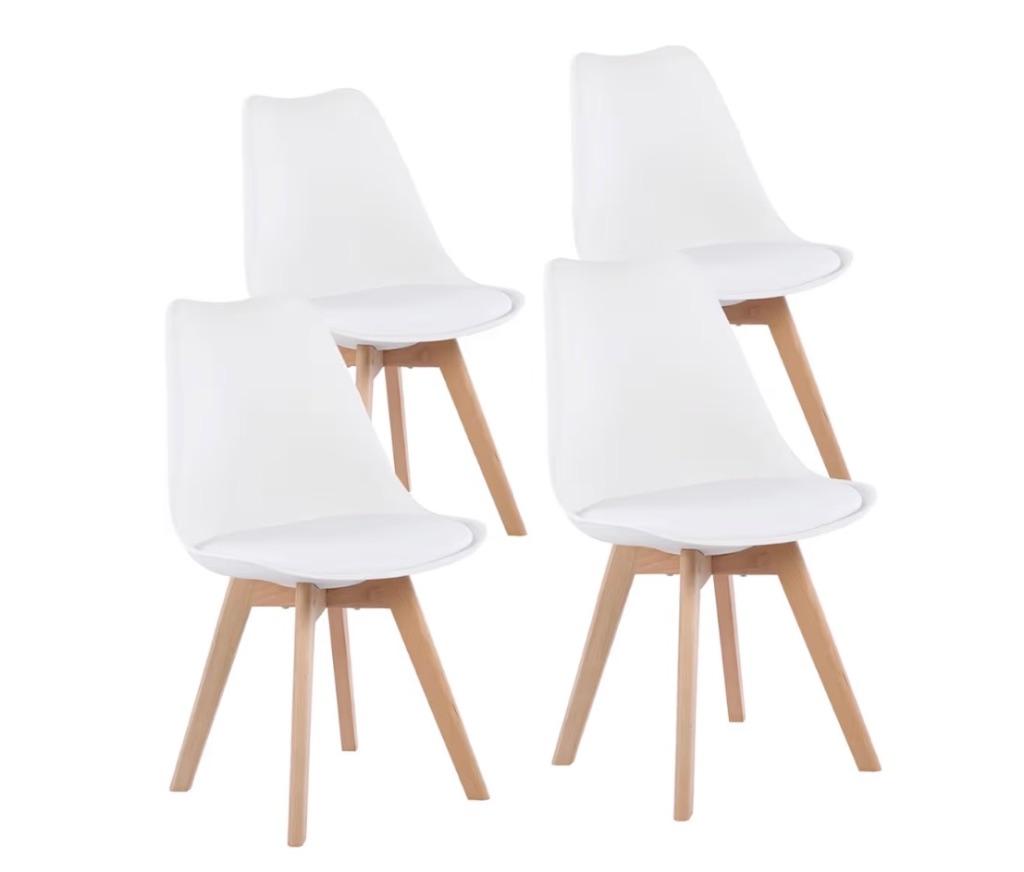 Set 4 stoelen 2 nieuw, massief beukenhout, zachte zit, wit., Wit, Zo goed als nieuw, Vier, Mid century modern nordic